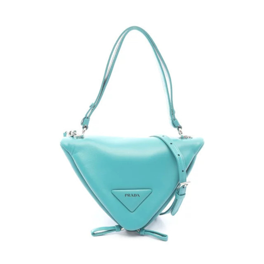 Prada Triangle Handbag Leather Blue